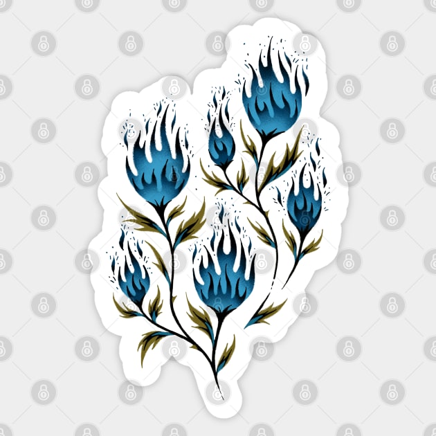 Fire Flower - Gold Blue Sticker by andreaalice